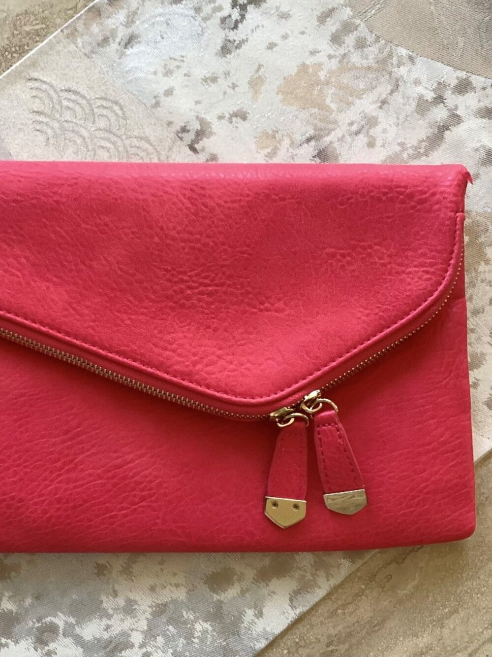 Urban Expressions coral, orange, pink clutch purse, bag (12"x 8"x 1")